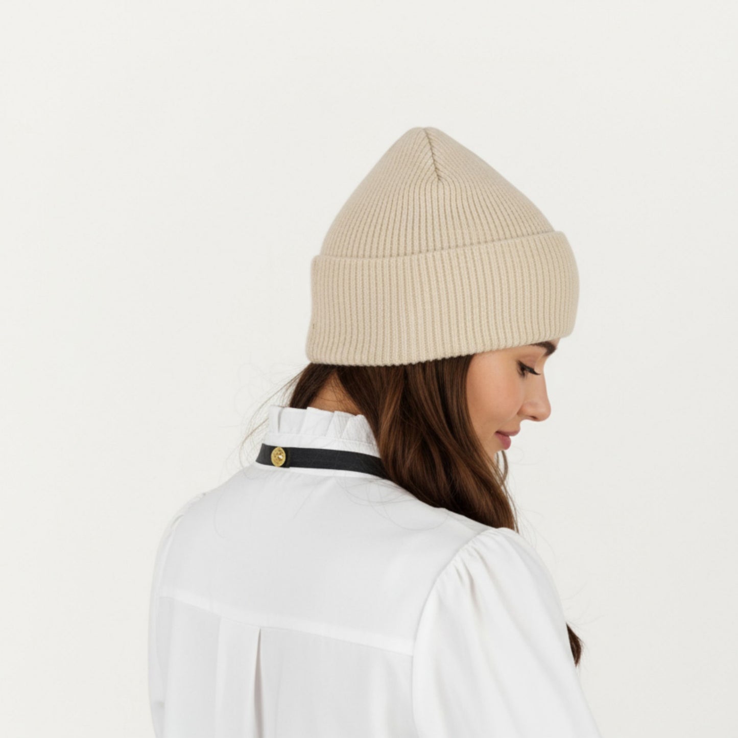 Rib Knit Beanie Hat with Folded Cuff and Stretchy Fit