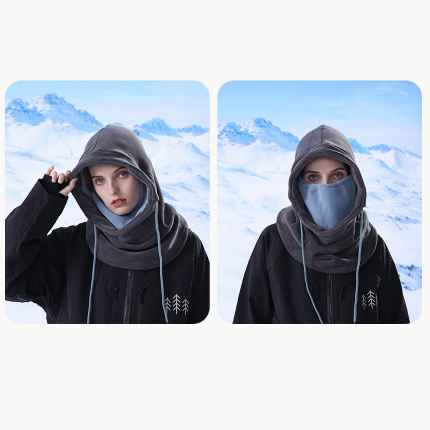 Unisex Fleece Hooded Face Cover with Drawstring Neck Warmer for Cold Weather