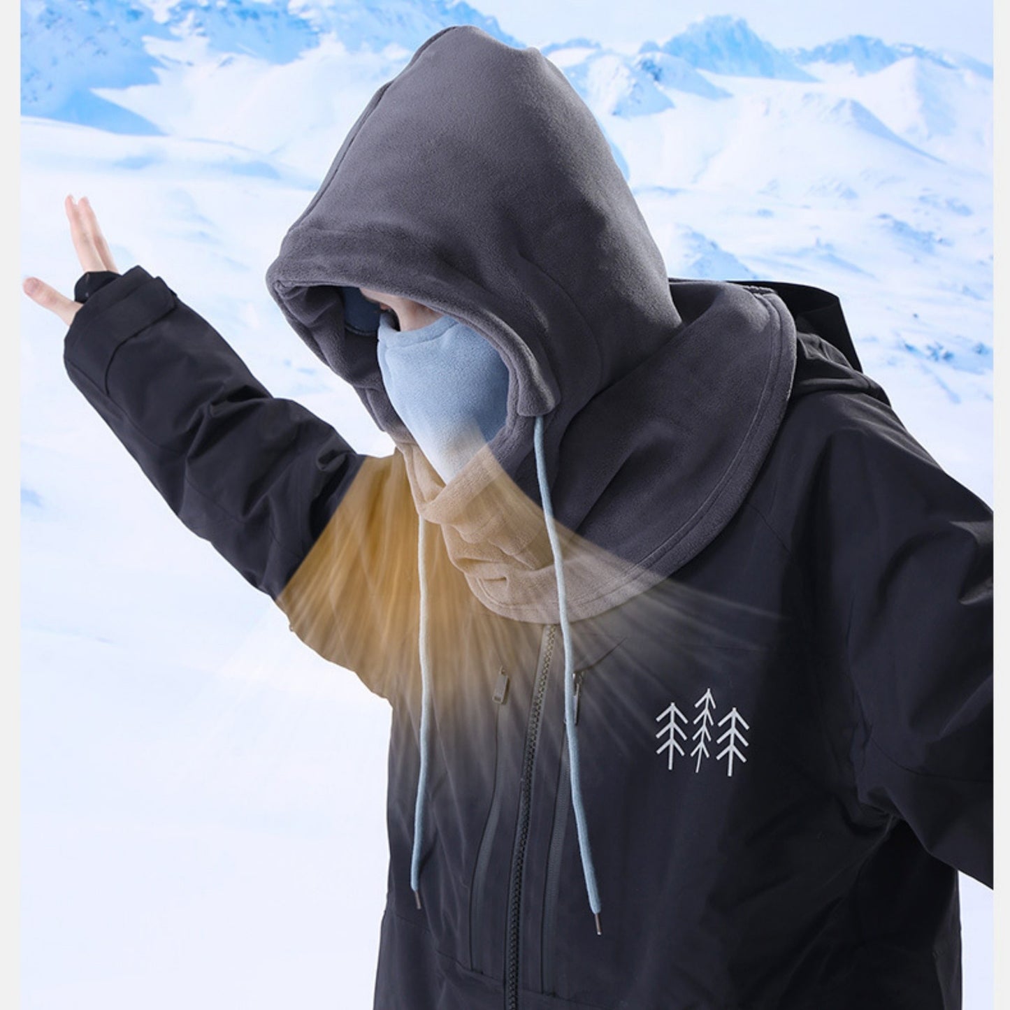 Unisex Fleece Hooded Face Cover with Drawstring Neck Warmer for Cold Weather