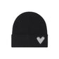 Knit Beanie Hat with Embroidered Heart Detail and Folded Cuff