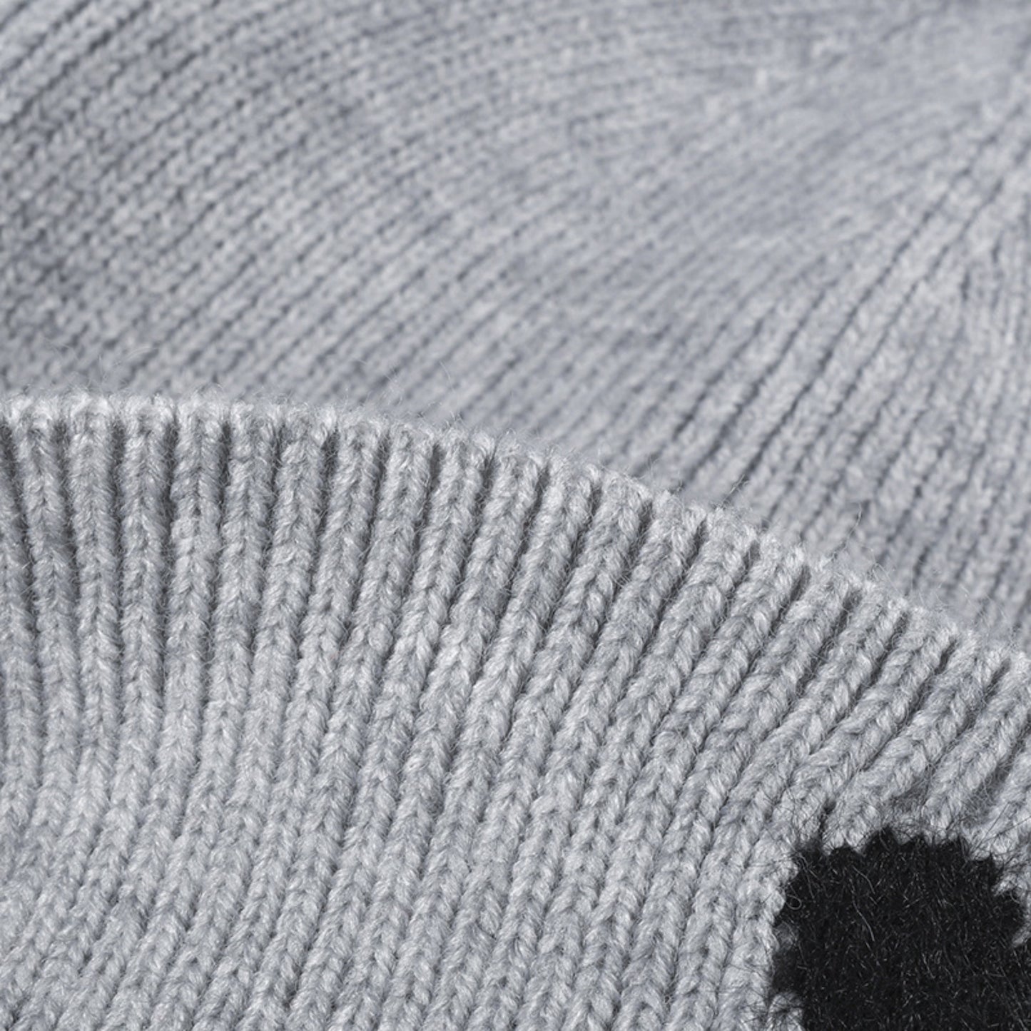 Knit Beanie Hat with Embroidered Heart Detail and Folded Cuff