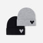 Knit Beanie Hat with Embroidered Heart Detail and Folded Cuff