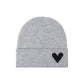 Knit Beanie Hat with Embroidered Heart Detail and Folded Cuff