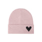 Knit Beanie Hat with Embroidered Heart Detail and Folded Cuff