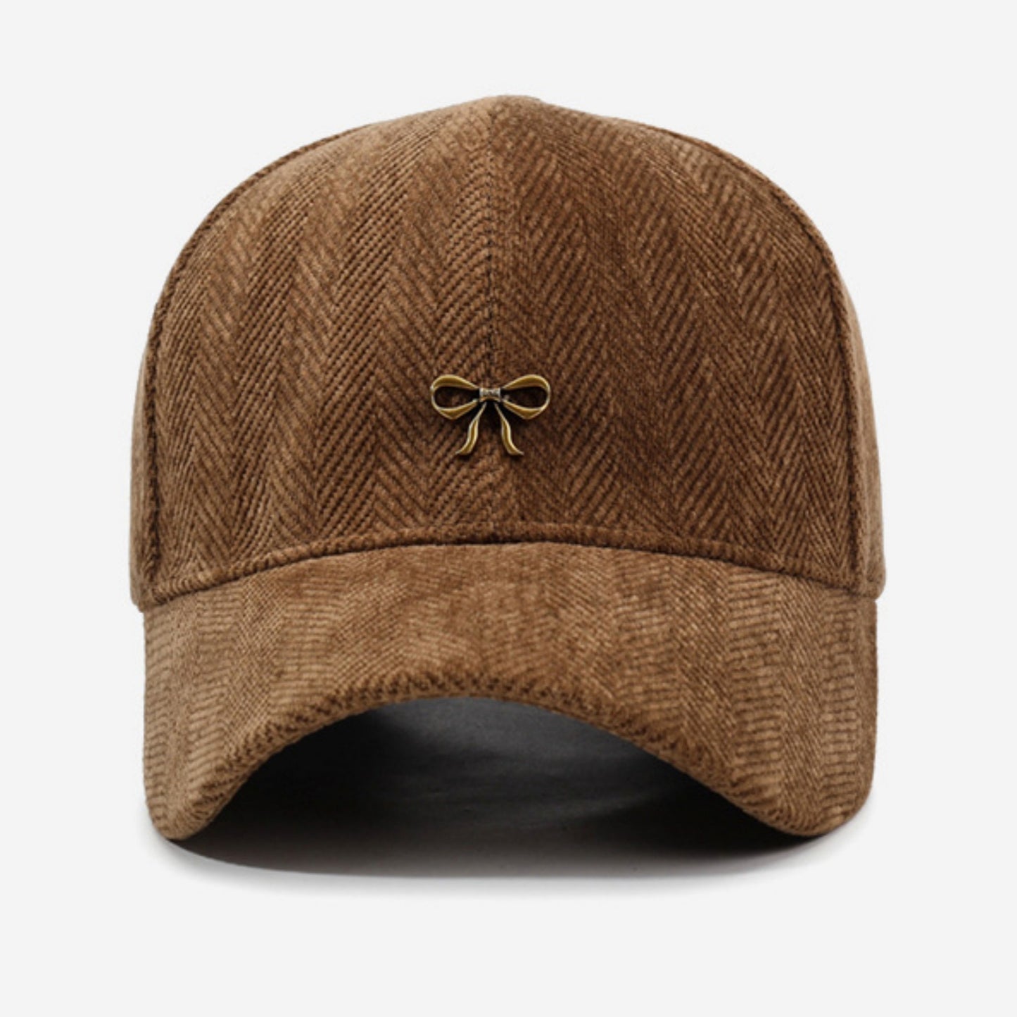 Herringbone Baseball Cap with Bow Accent and Curved Brim
