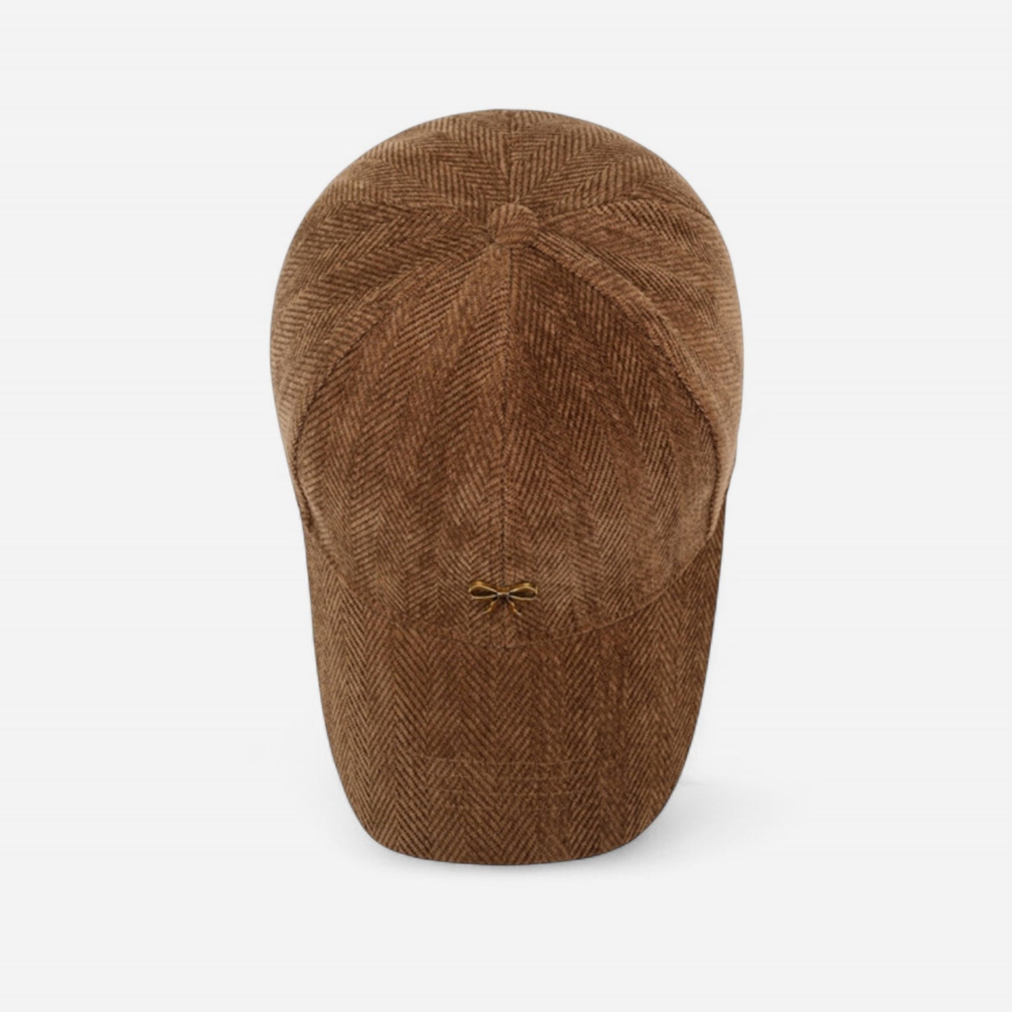 Herringbone Baseball Cap with Bow Accent and Curved Brim