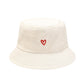 Cotton Bucket Hat with Red Heart Embroidery and Wide Brim