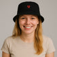 Cotton Bucket Hat with Red Heart Embroidery and Wide Brim