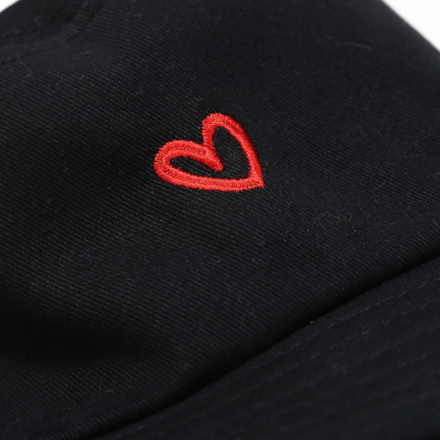 Cotton Bucket Hat with Red Heart Embroidery and Wide Brim