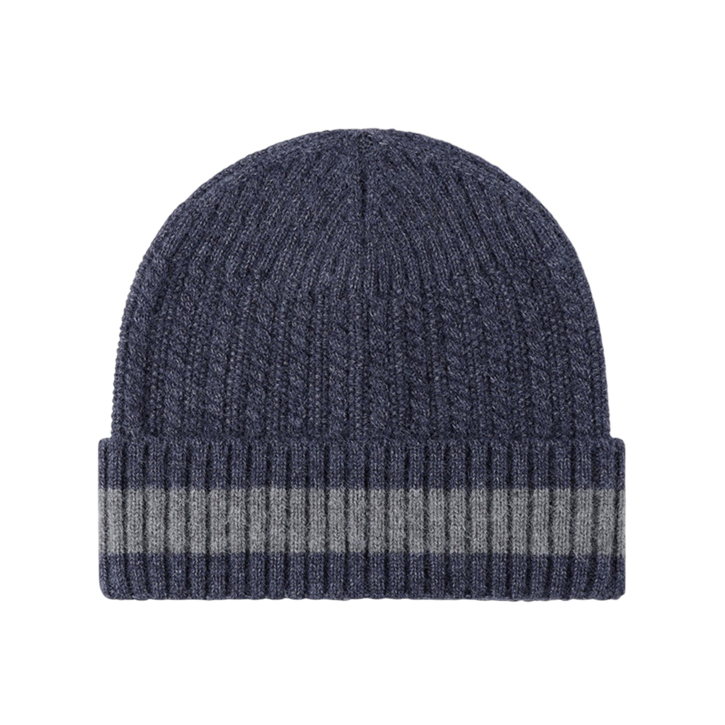 Unisex Rib Knit Beanie with Folded Cuff and Contrast Stripe Detail