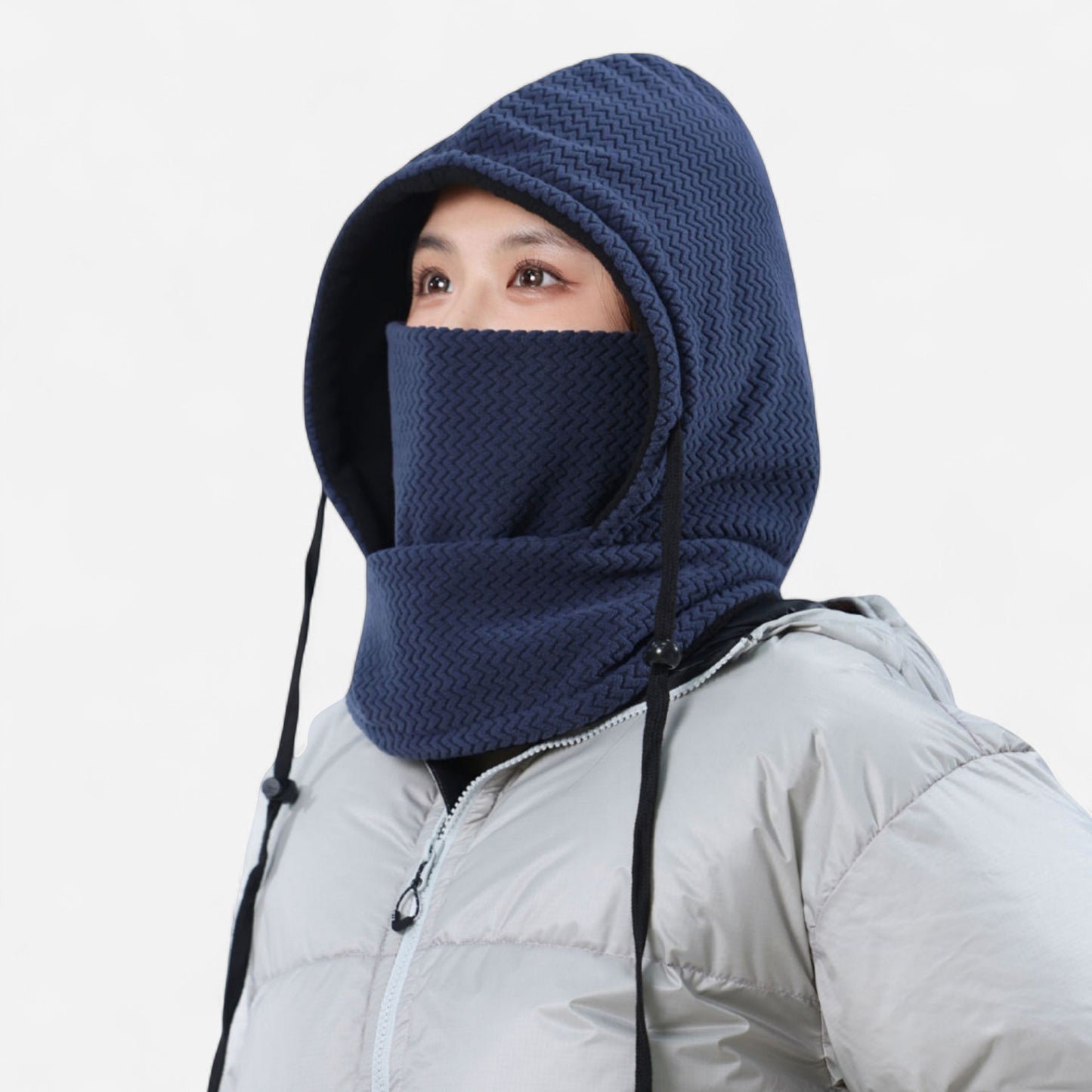 Unisex Quilted Thermal Hood with Adjustable Drawstrings and Face Cover