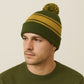 Winter Knit Beanie with Pom and Stripe Design Warm Stretchy Hat for Cold Weather