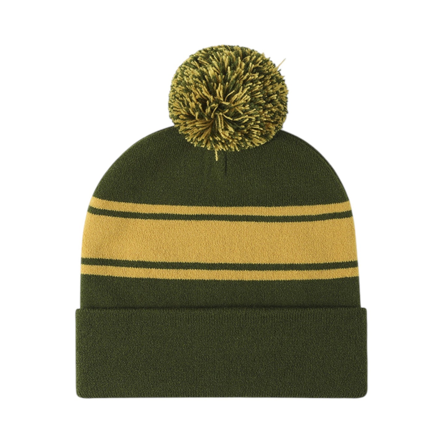 Winter Knit Beanie with Pom and Stripe Design Warm Stretchy Hat for Cold Weather