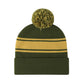 Winter Knit Beanie with Pom and Stripe Design Warm Stretchy Hat for Cold Weather