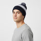 Winter Knit Beanie with Pom and Stripe Design Warm Stretchy Hat for Cold Weather
