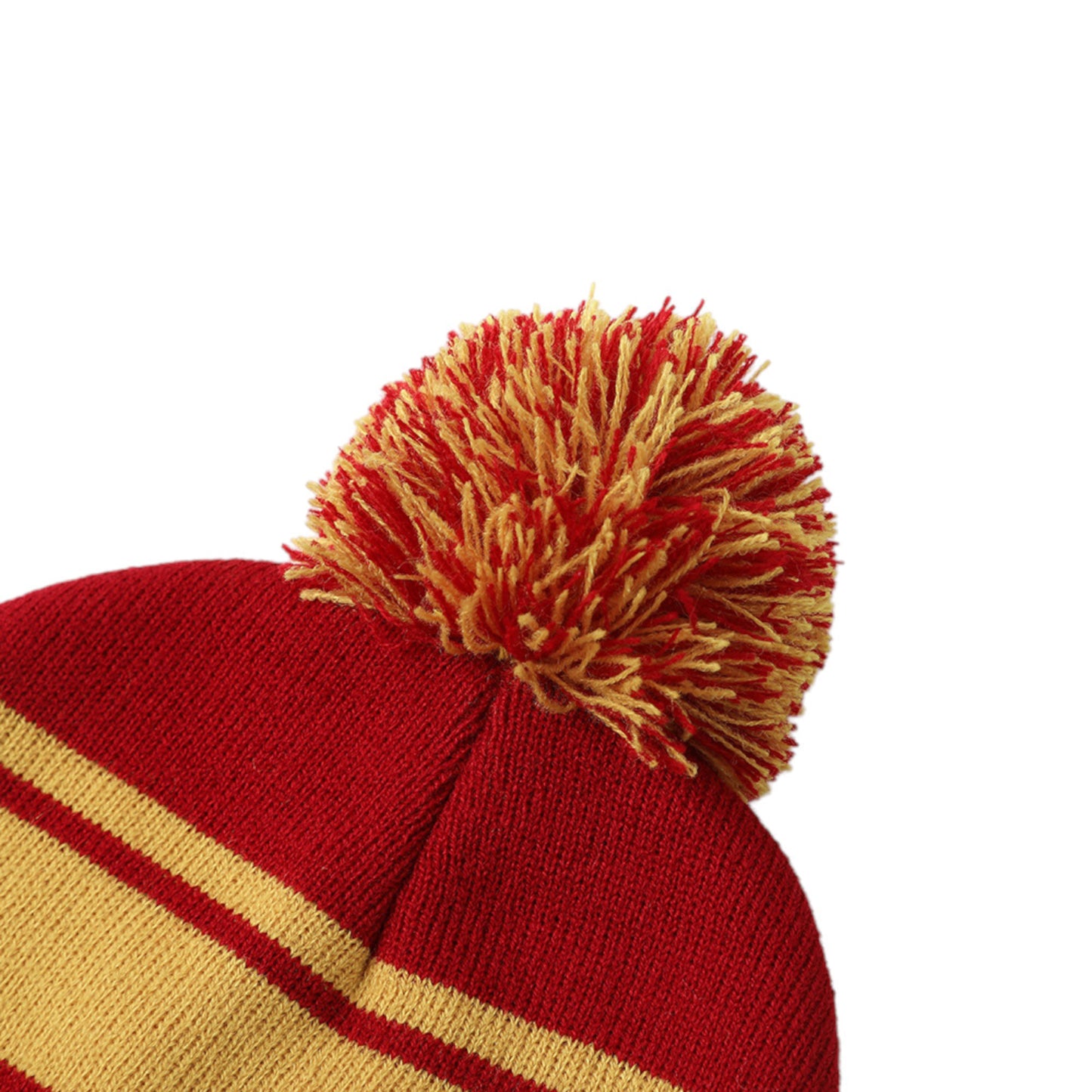 Winter Knit Beanie with Pom and Stripe Design Warm Stretchy Hat for Cold Weather