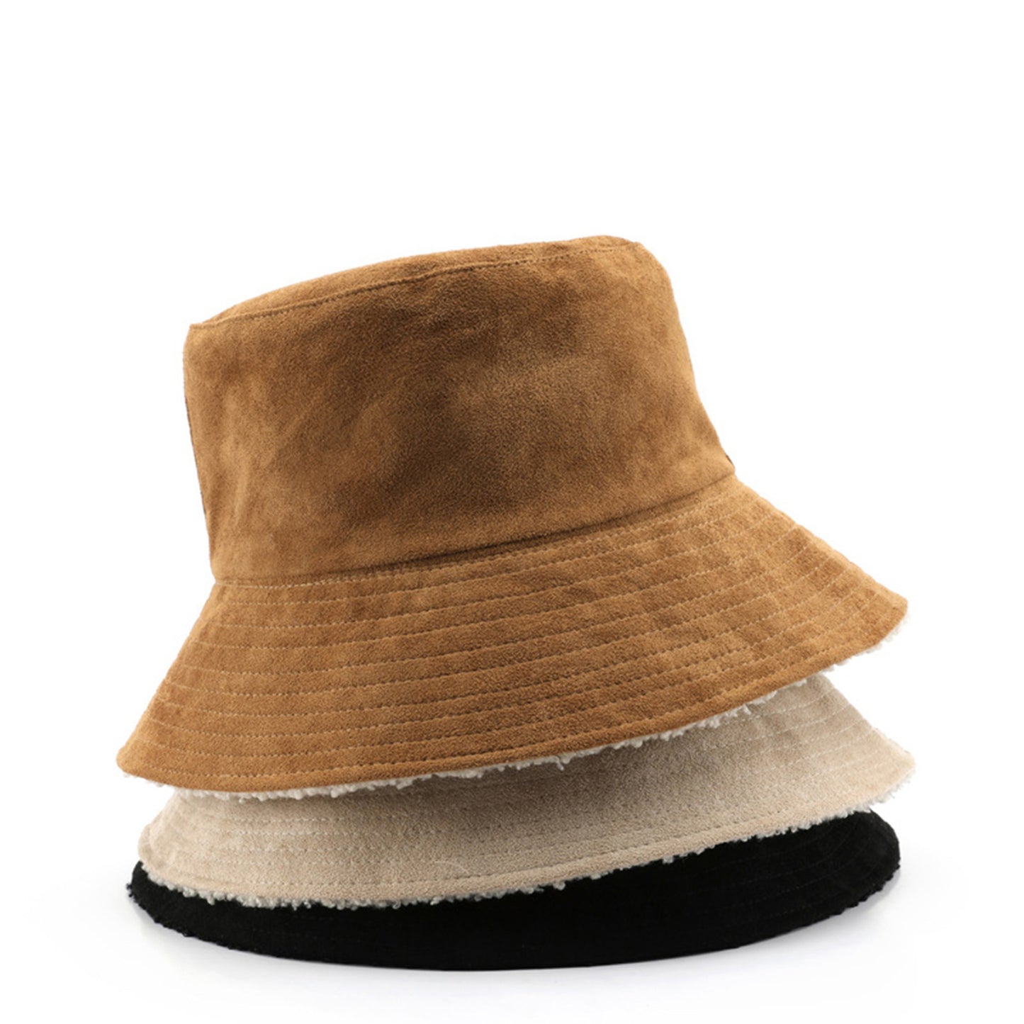 Reversible Bucket Hat Warm Suede Winter Cap Soft Double Sided Style