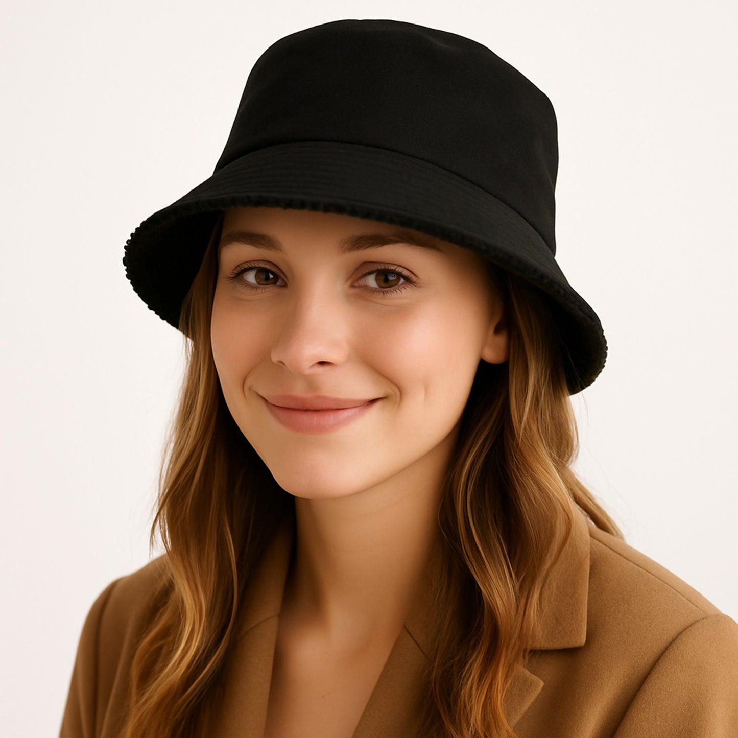 Reversible Bucket Hat Warm Suede Winter Cap Soft Double Sided Style