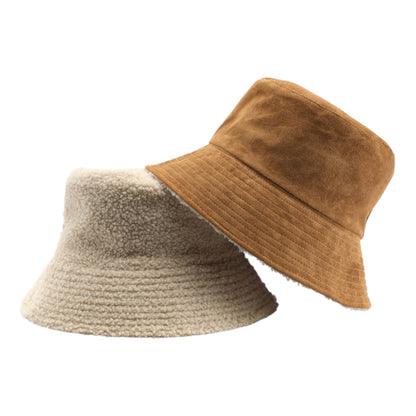 Reversible Bucket Hat Warm Suede Winter Cap Soft Double Sided Style