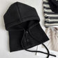Ribbed Knit Hooded Neck Warmer with Button Closure and Drawstring Design