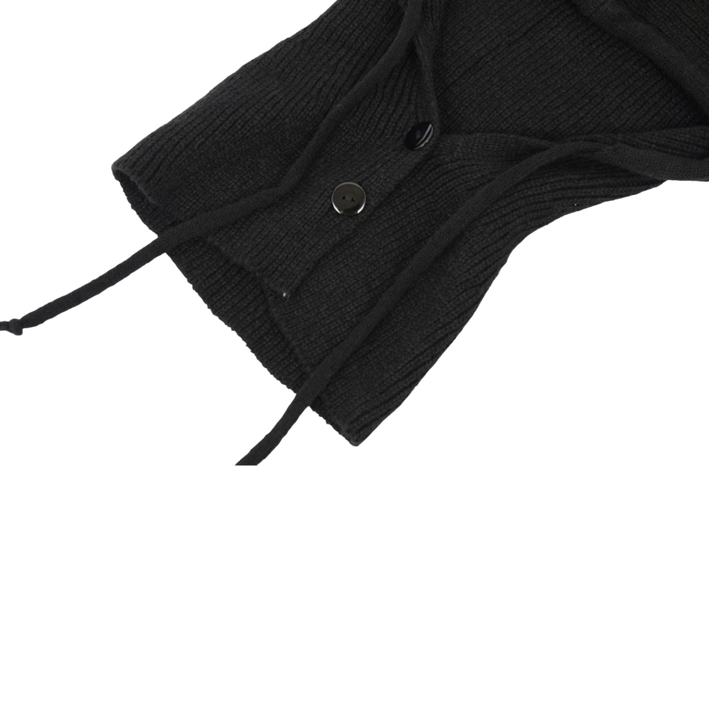 Ribbed Knit Hooded Neck Warmer with Button Closure and Drawstring Design