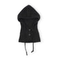 Ribbed Knit Hooded Neck Warmer with Button Closure and Drawstring Design