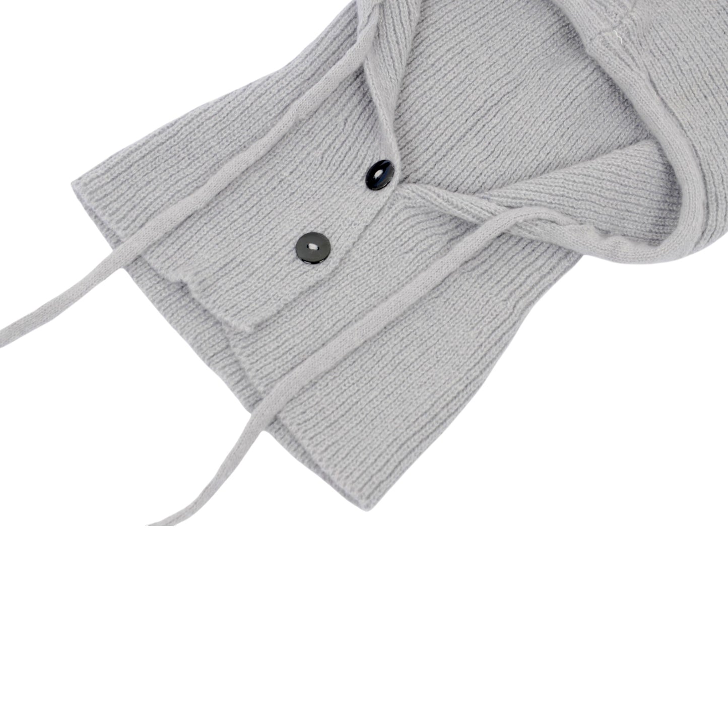 Ribbed Knit Hooded Neck Warmer with Button Closure and Drawstring Design
