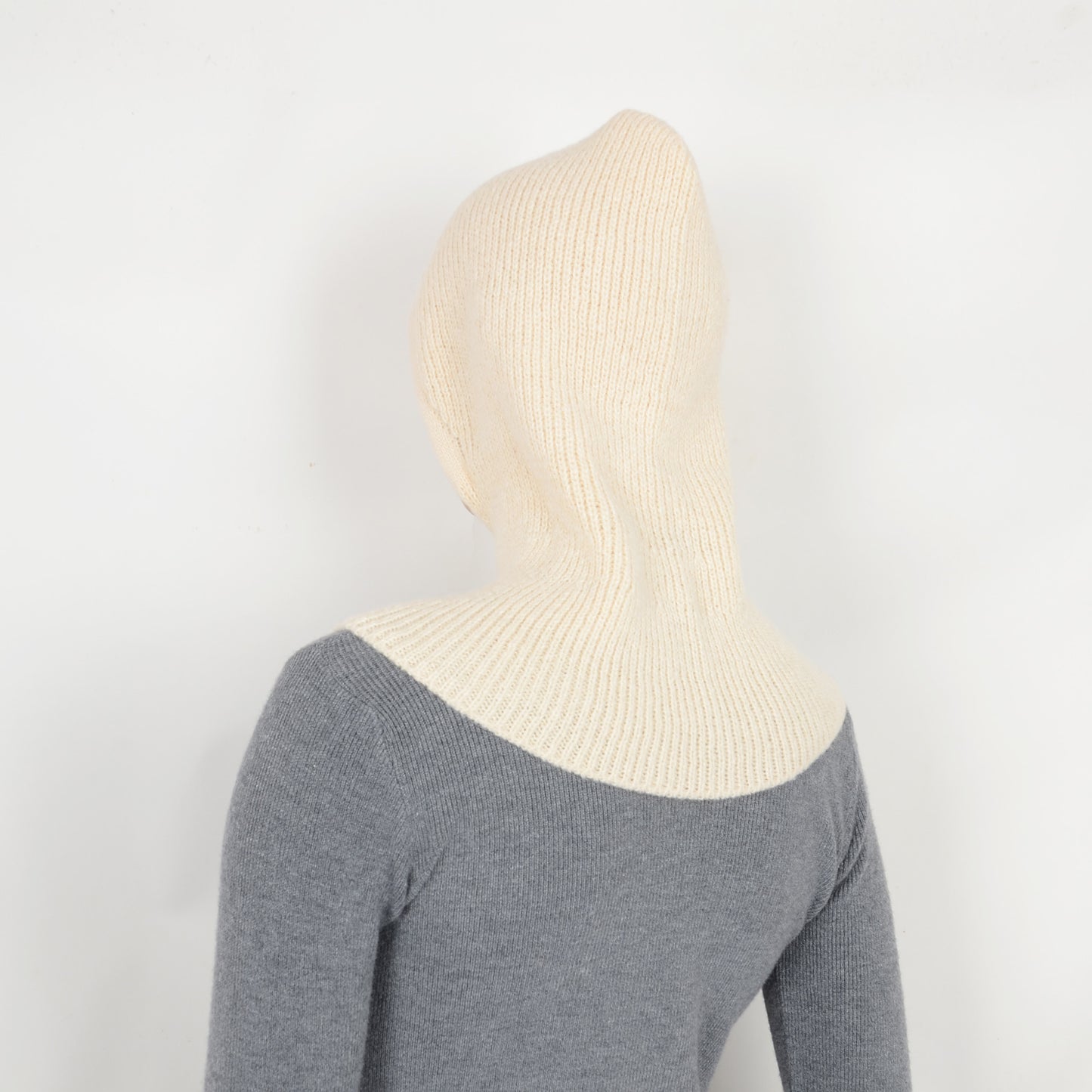 Ribbed Knit Hooded Neck Warmer with Button Closure and Drawstring Design