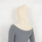 Ribbed Knit Hooded Neck Warmer with Button Closure and Drawstring Design