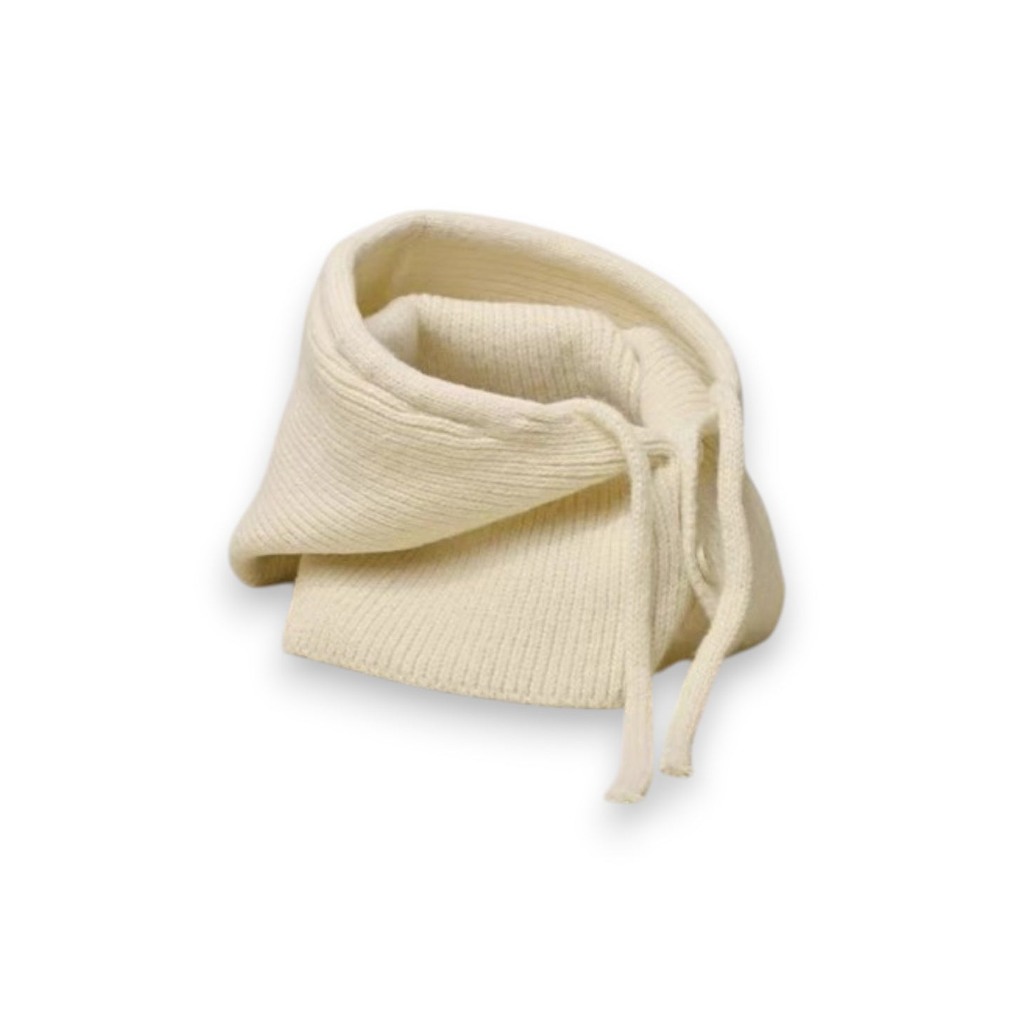 Ribbed Knit Hooded Neck Warmer with Button Closure and Drawstring Design