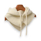 Ribbed Knit Hooded Neck Warmer with Button Closure and Drawstring Design