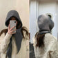 Womens Wool Blend Ribbed Knit Hat with Attached Scarf Warm and Convenient