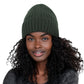 Ribbed Knit Beanie Hat with Satin Lining and Folded Cuff