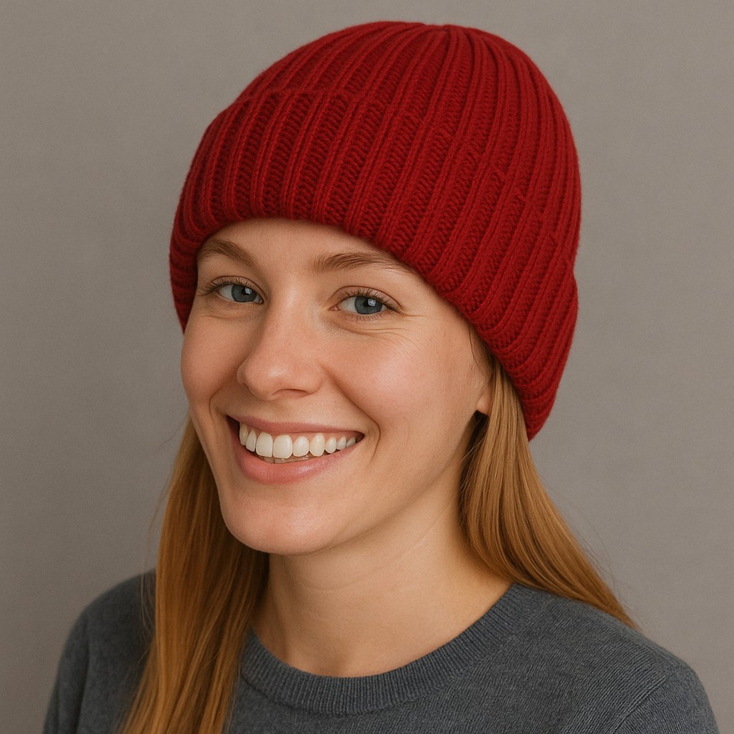 Ribbed Knit Beanie Hat with Satin Lining and Folded Cuff