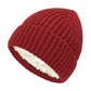 Ribbed Knit Beanie Hat with Satin Lining and Folded Cuff