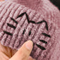 Knitted Beanie with Cat Embroidery - Cute & Warm Winter Hat for Cold Weather
