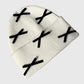 Knitted Beanie with Black Bow Accents - Cute & Stylish Winter Hat for Cold Weather