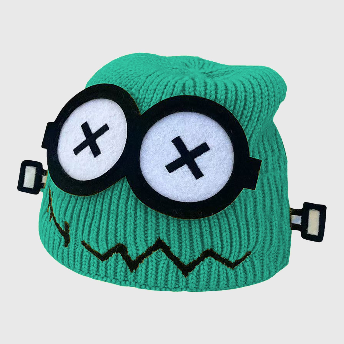 Knitted Beanie with Cartoon Monster Eye Design - Cute & Warm Winter Hat for Cold Weather