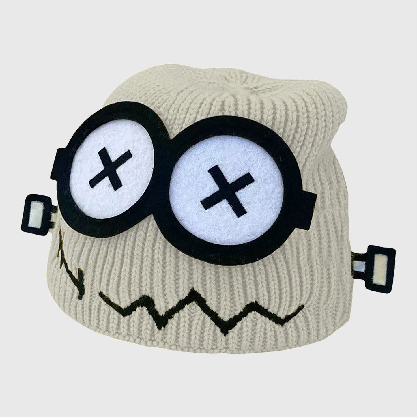 Knitted Beanie with Cartoon Monster Eye Design - Cute & Warm Winter Hat for Cold Weather