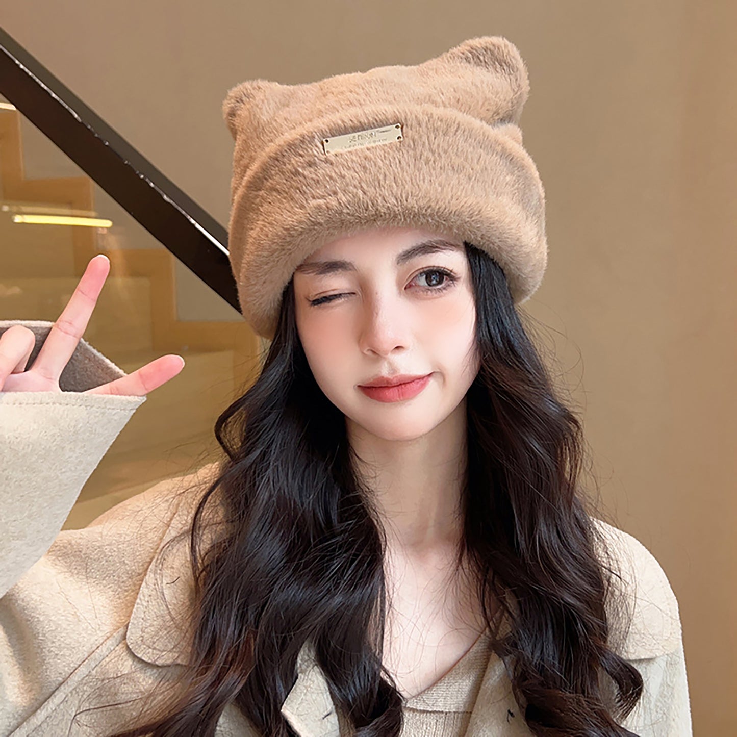 Fuzzy Cat Ear Beanie - Soft Plush Winter Hat