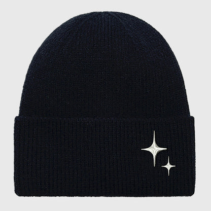 Coral Knitted Beanie with Star Embroidery - Stylish & Warm Winter Hat