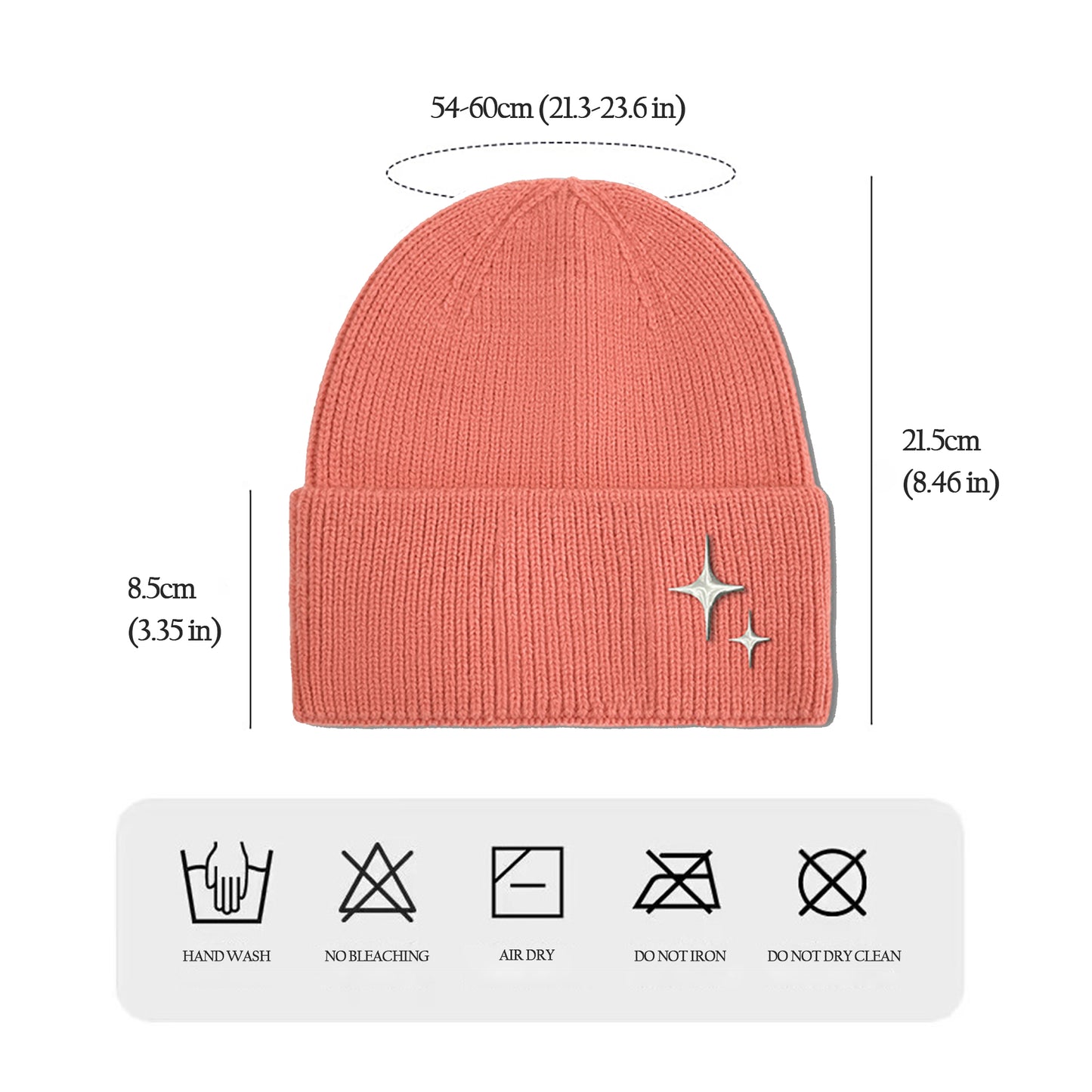 Coral Knitted Beanie with Star Embroidery - Stylish & Warm Winter Hat