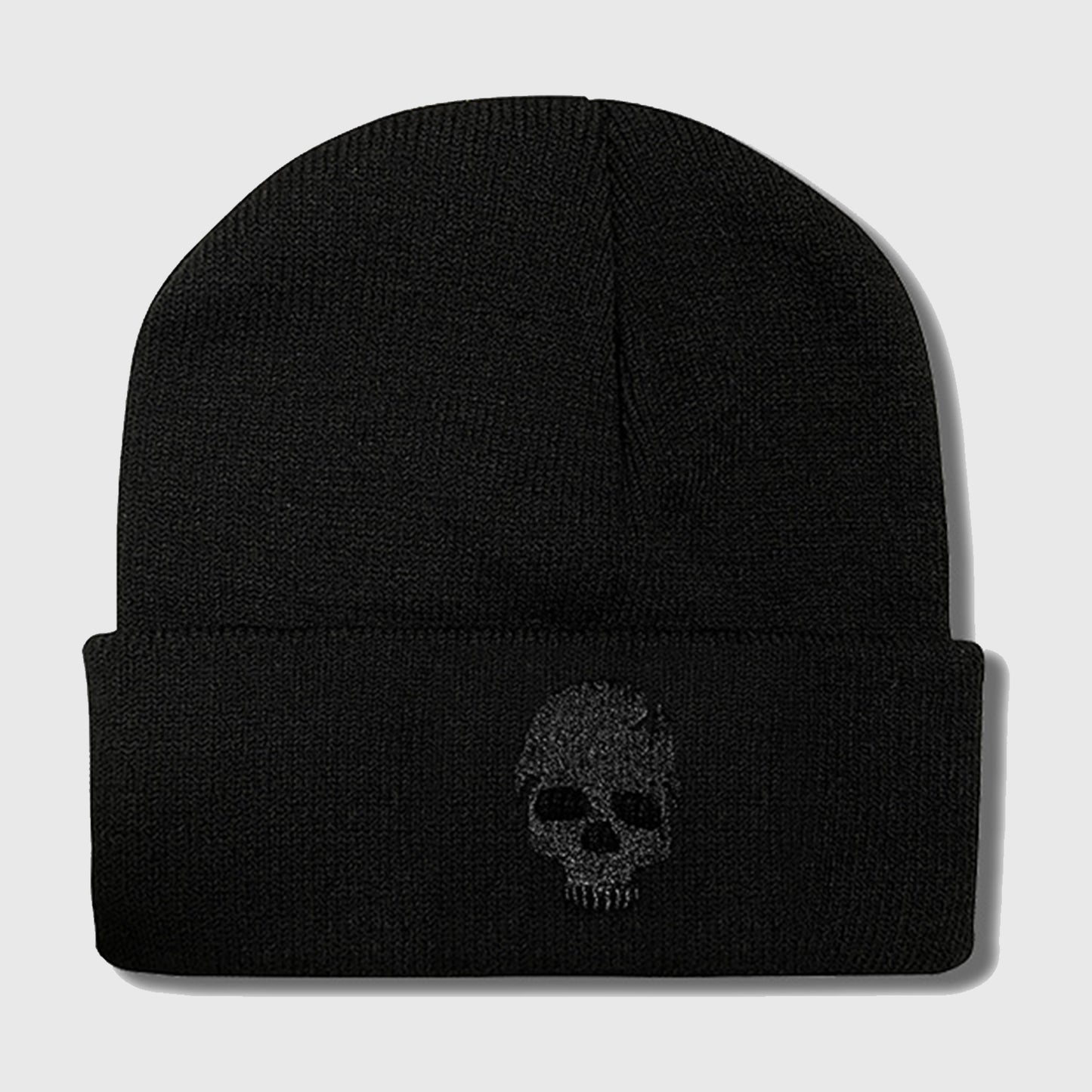 Knitted Beanie with Skull Embroidery Warm Winter Hat for Gothic, Punk & Casual Styles