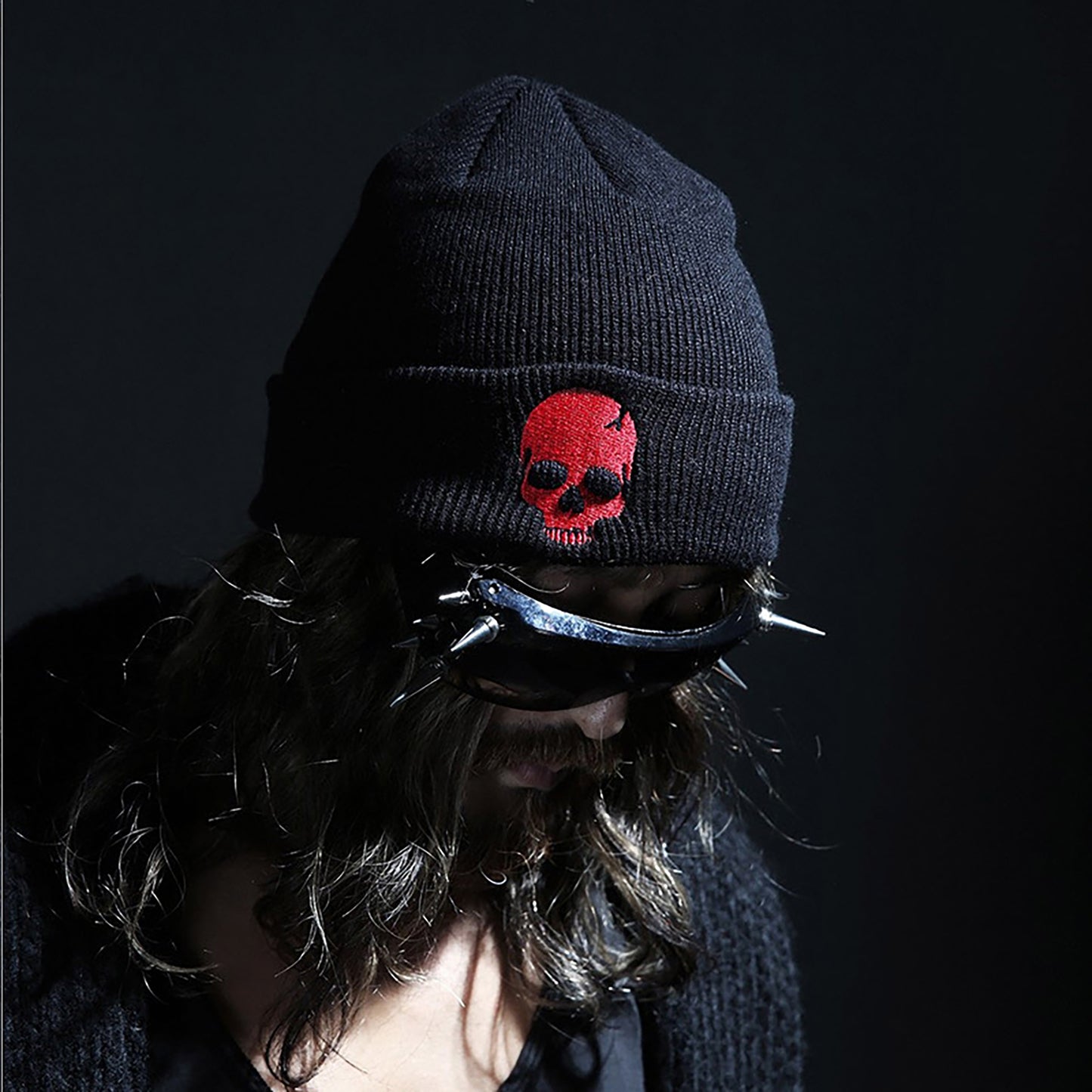 Knitted Beanie with Skull Embroidery Warm Winter Hat for Gothic, Punk & Casual Styles