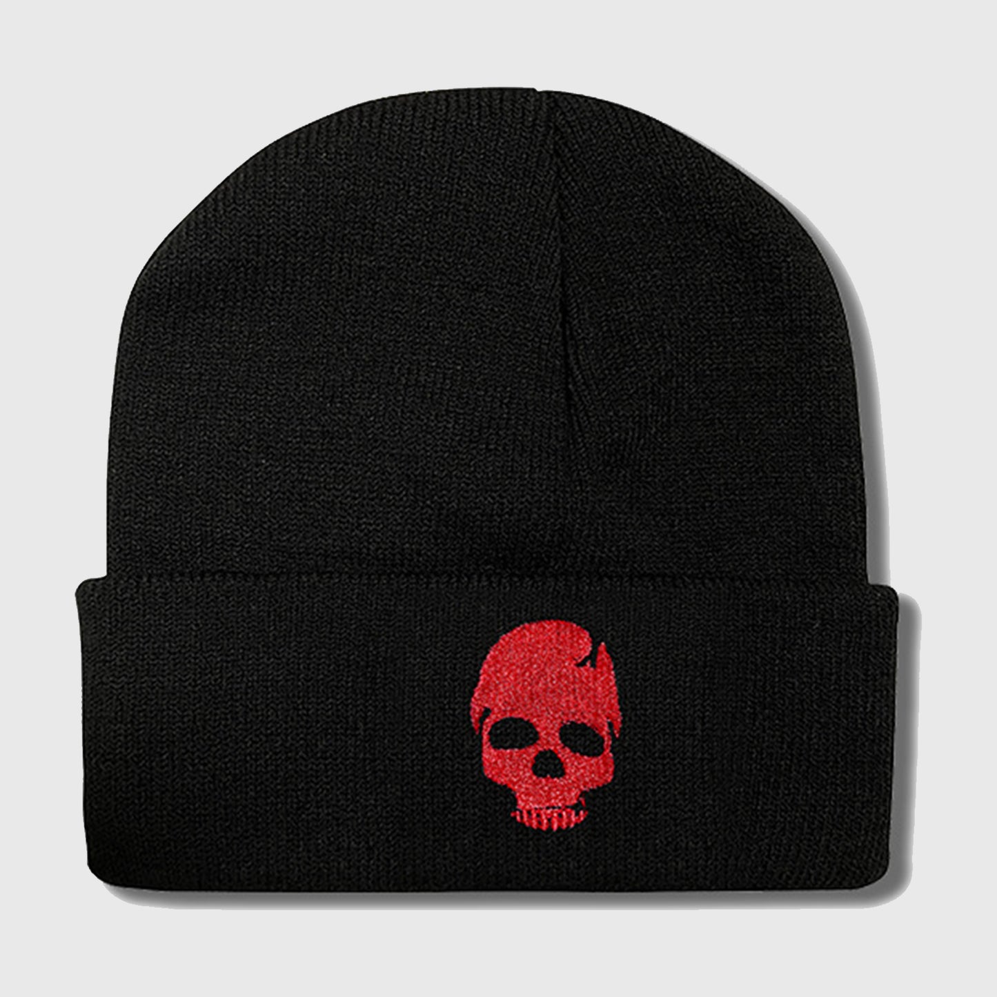 Knitted Beanie with Skull Embroidery Warm Winter Hat for Gothic, Punk & Casual Styles