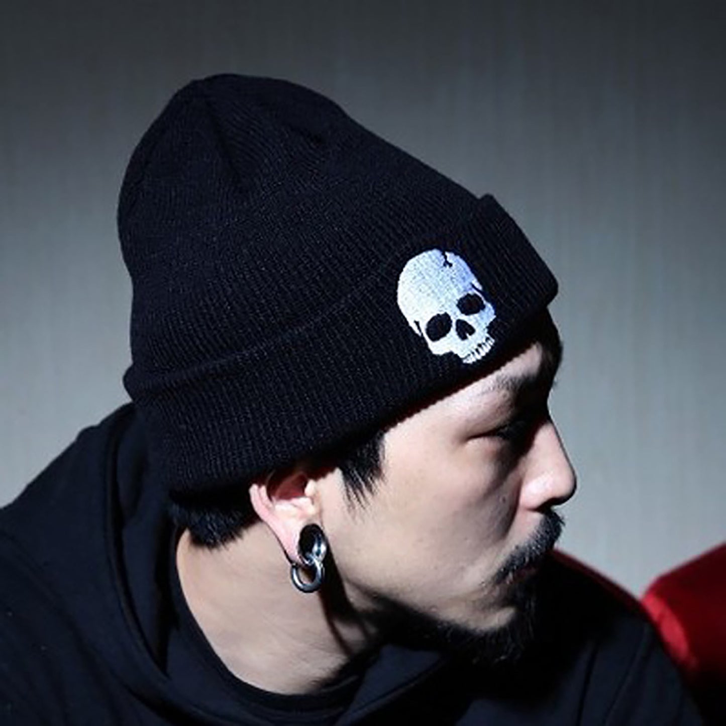 Knitted Beanie with Skull Embroidery Warm Winter Hat for Gothic, Punk & Casual Styles