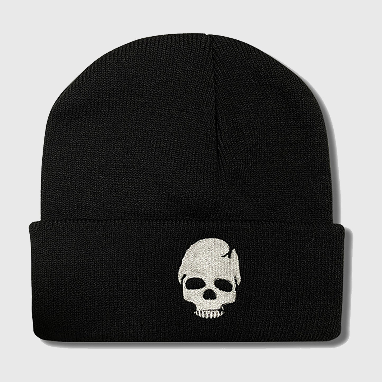 Knitted Beanie with Skull Embroidery Warm Winter Hat for Gothic, Punk & Casual Styles