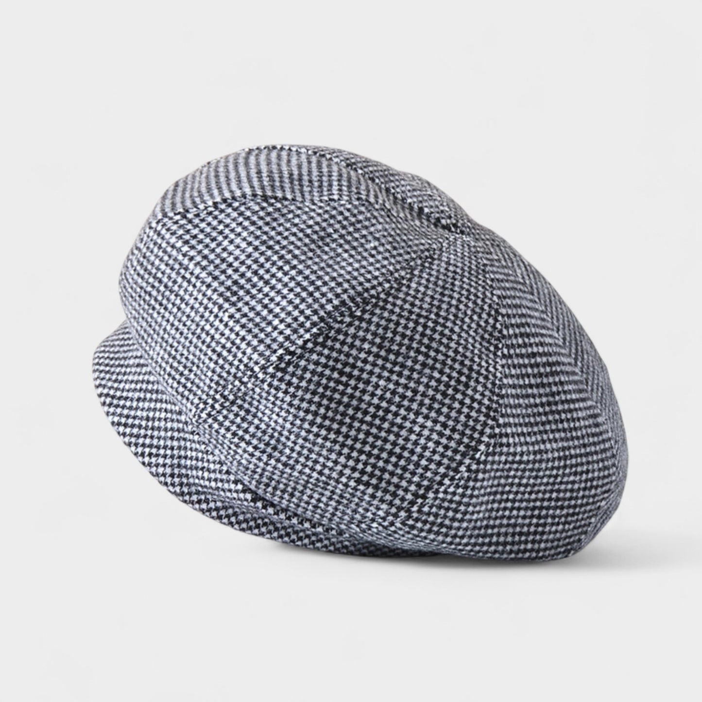 Classic Houndstooth Wool Blend Newsboy Cap