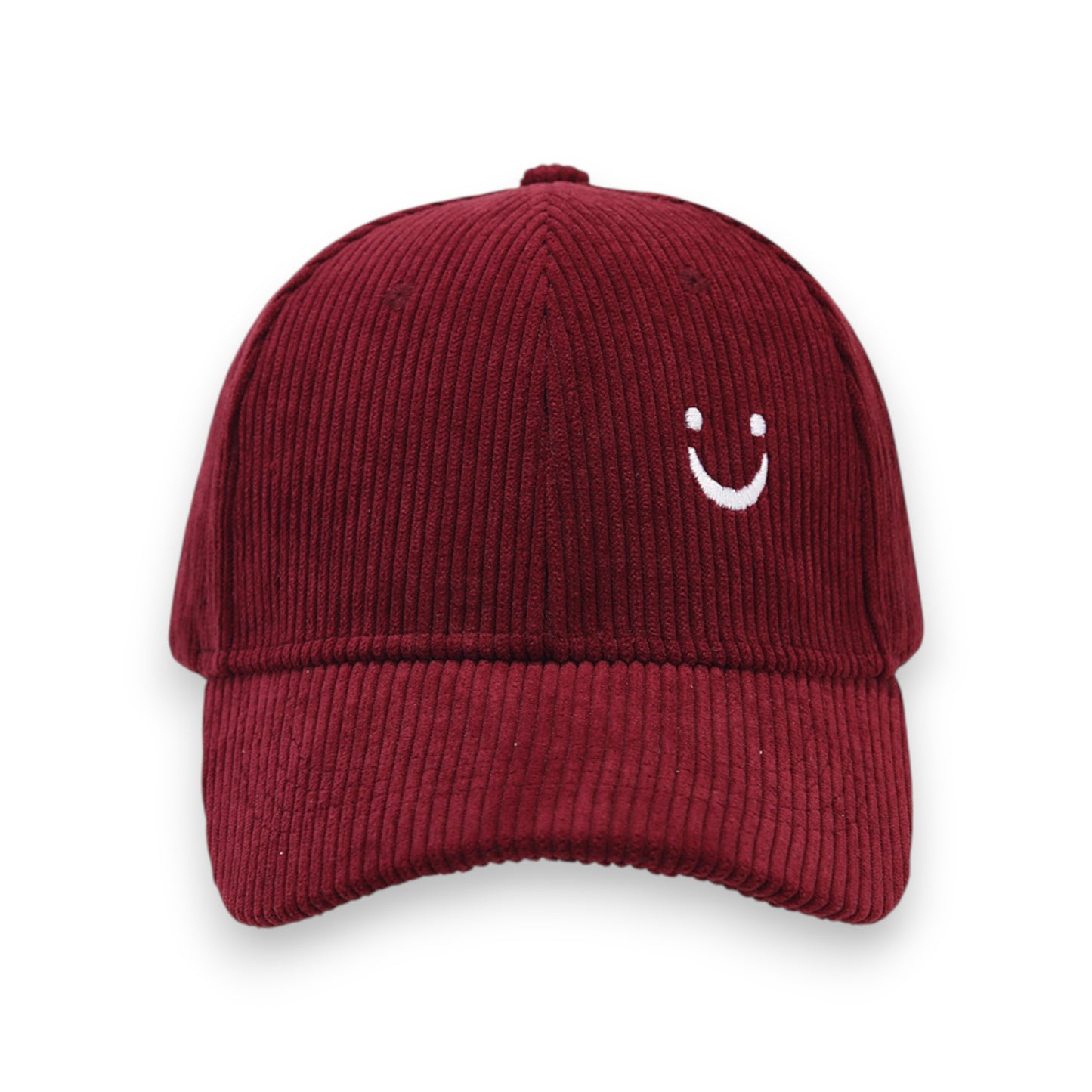Corduroy Baseball Cap with Soft Ribbed Texture and Embroidered Smiley Detail