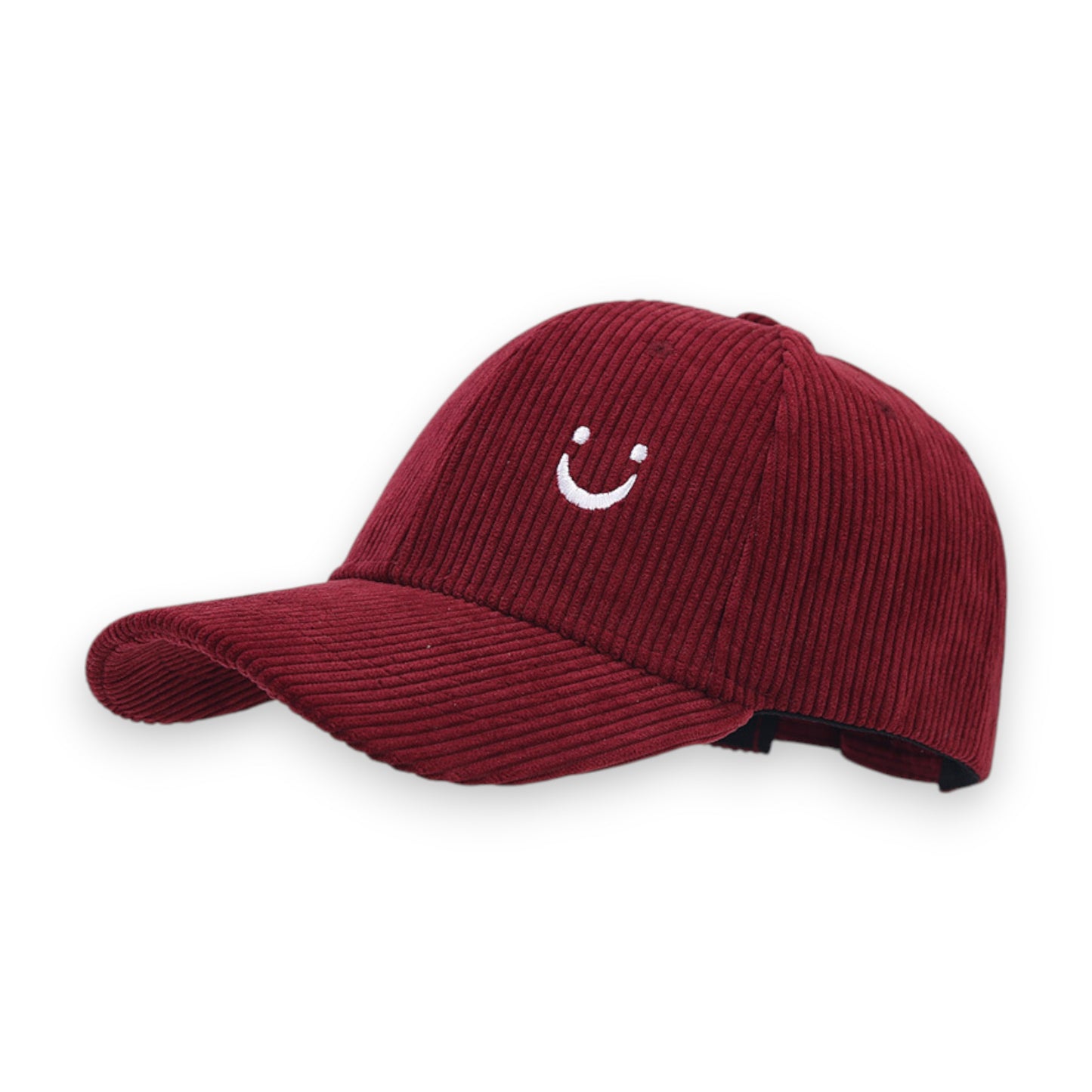 Corduroy Baseball Cap with Soft Ribbed Texture and Embroidered Smiley Detail